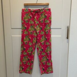 Mahogany Women's Lounge Pants Cactus Floral Print Pink Tie Waist Size L